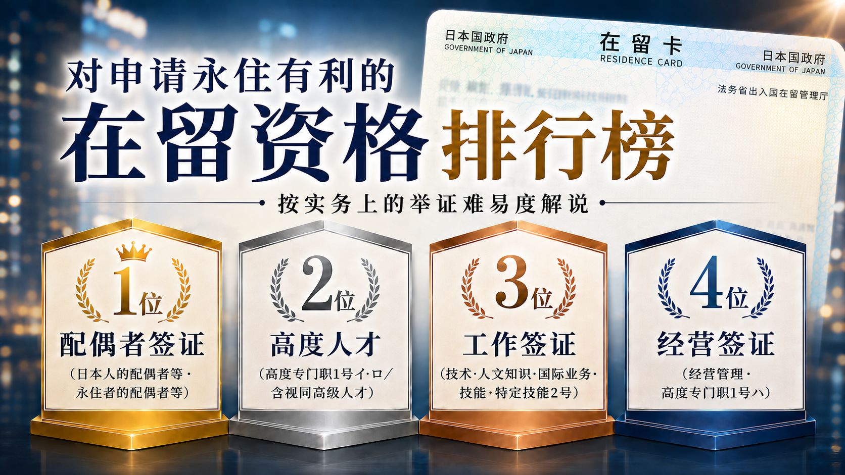 对于申请永住有利的在留资格排行榜